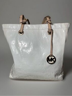 Michael Kors Michael Jet Set Patent Leather White Tote XL